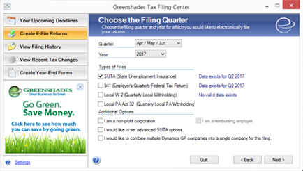 Tax Filing Center Screenshot